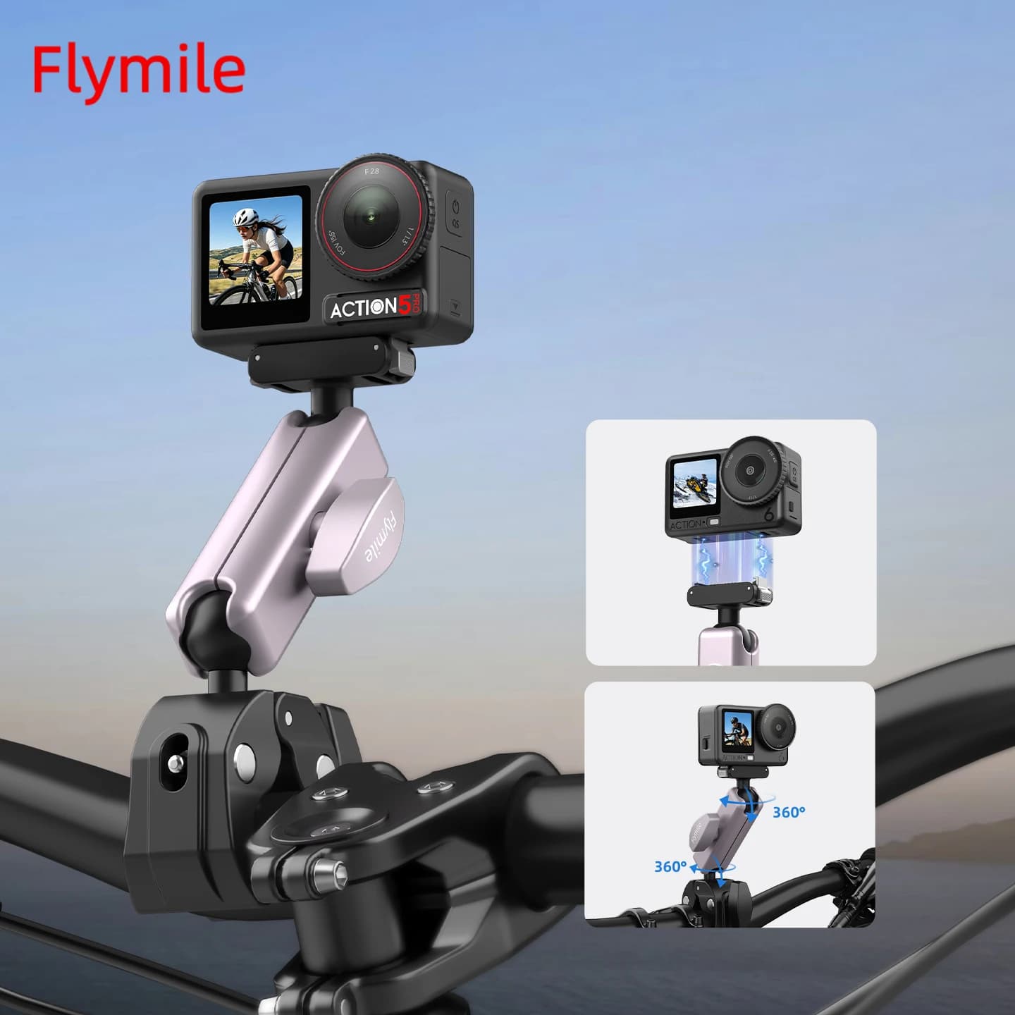 Flymile Bicycle Handlebar Mount for DJI Action 5 4 3/OSMO 360/Nano Camera Accessories Quick-release Adjustable Holder