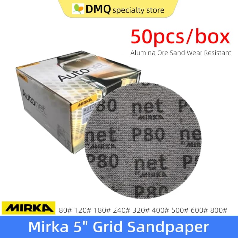Mirka Carta vetrata a rete da 5 pollici 125 mm Rotonda battente Pelle abrasiva floccaggio Vuoto Mesh Carta vetrata a secco 80-800 grana Levigatura per auto