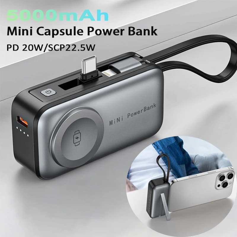 Pocket Fast Rechargeable Portable C Type External Battery for iPhone Watch Samsung Xiaomi with Fast Rechargeable Powerbank Cable