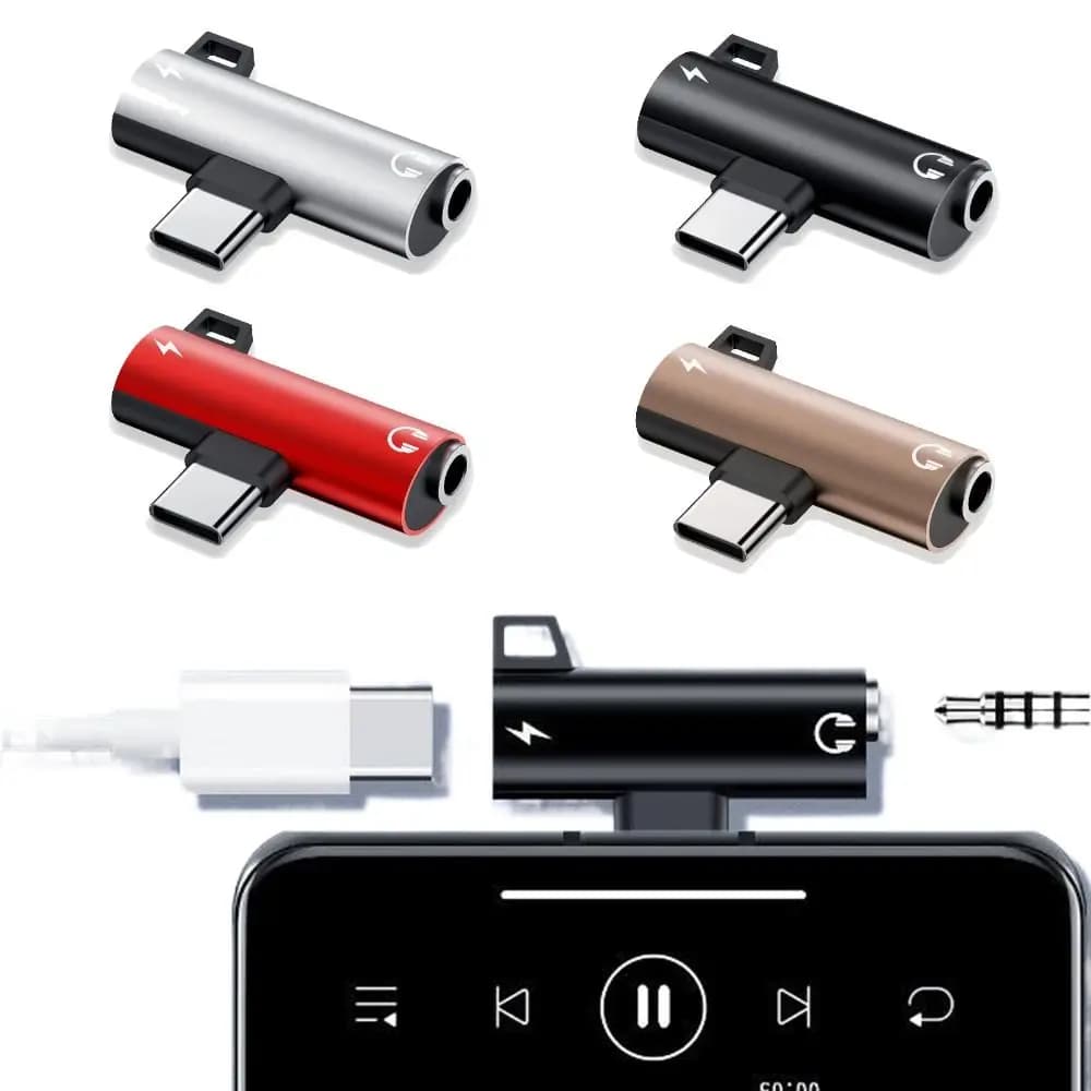 Adattatore jack 2 in 1 da tipo C a 3,5 mm 90 ° Jack con design a gomito e adattatore di ricarica Splitter da USB tipo C a jack da 3,5 mm