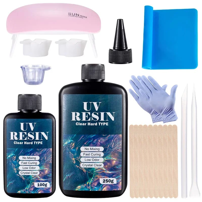 Durable glue kit made of UV resin Epoxy resin fast curing with mixing tools for initial supplies for creation of handmade DIY jewellery