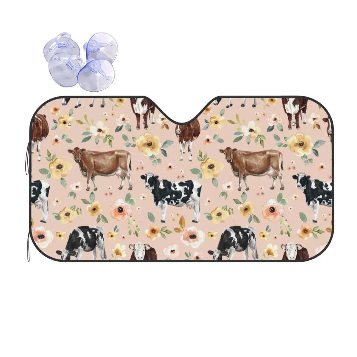 Mucca floreale su rosa cipria, fiori gialli Parasole Parabrezza Parabrezza anteriore per auto Finestra Parasole Accessori Coperture