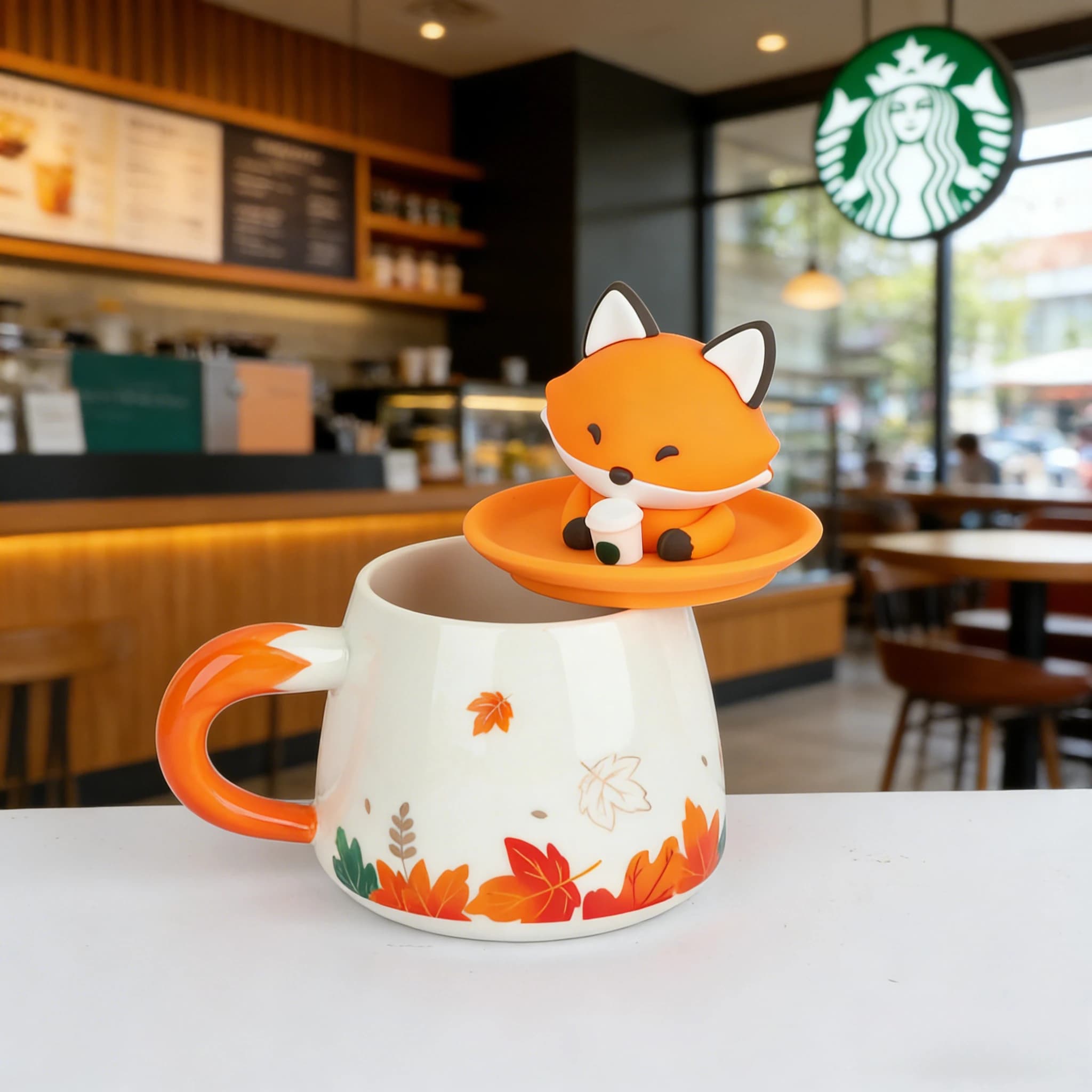Starbucks Cartoon Fox Maple Leaf Mug 300ml Autumn Forest Ceramic Cup Perfect Valentine's Gift