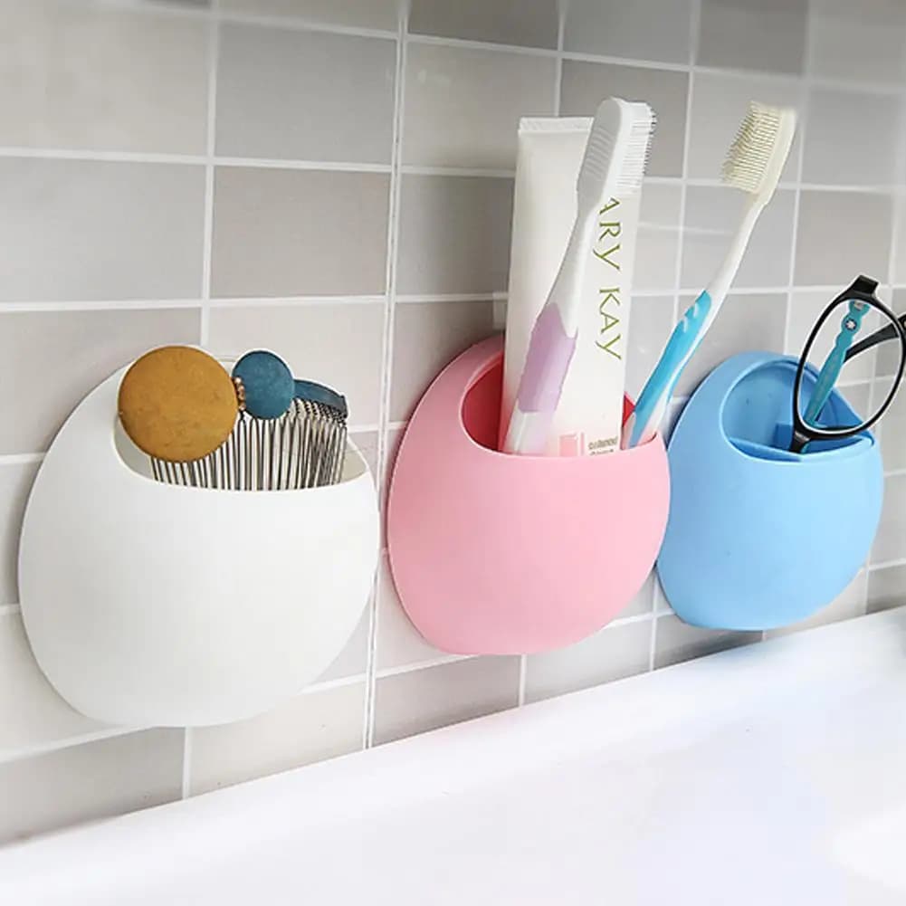 Portaspazzolino a ventosa con 3 scomparti, organizer per spazzolini da denti per cucina e bagno