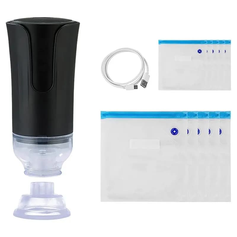 B03C-Sigillatrice Sottovuoto Elettrica Portatile e Sacchetti Riutilizzabili per Conservazione Alimenti, Mini Pompa per Sottovuoto