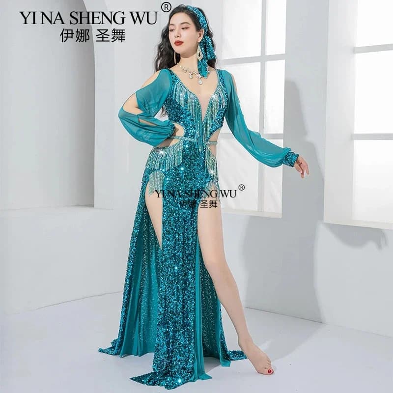 2025 New Adult Belly Dance Costume Oriental Dance Luxury Light Brilliant Performance Competition Costume Women's Robe