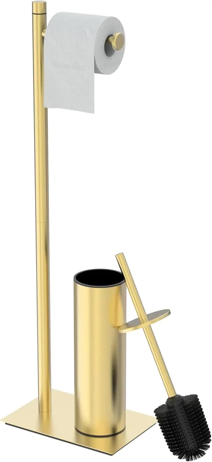 Portarotolo da terra con set spazzola e supporto per WC, in acciaio inossidabile 304 per bagno