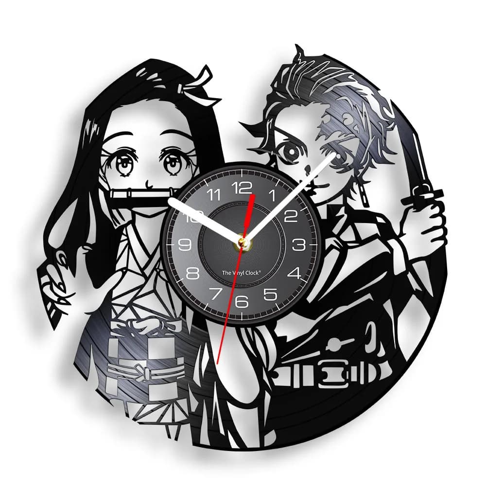Demon Slayer Kimetsu no Yaiba wall clock with vinyl registration for bedroom Anime Home Decor wall clock Japanese Manga Lovers Gift