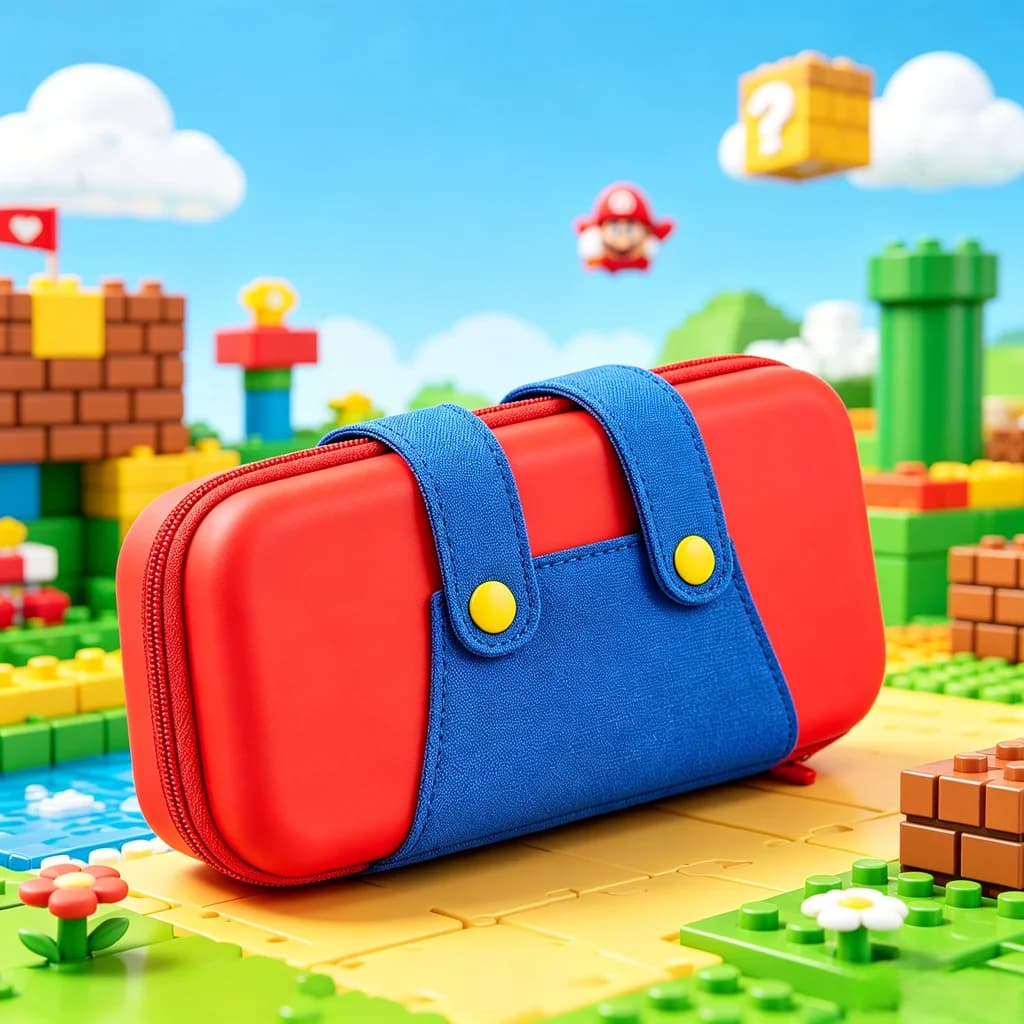 Custodia Compatta a Tema Pixel Rosso Blu per Nintendo Switch 2 con 10 Slot per Giochi e Rivestimento Interno Morbido