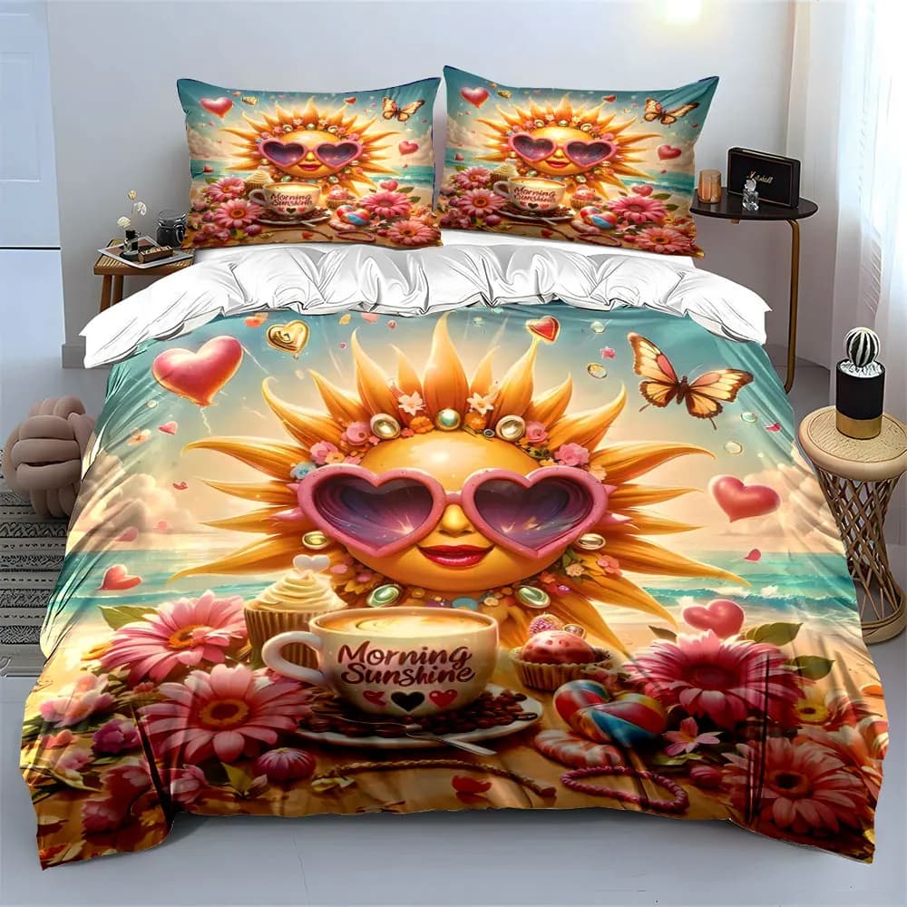 Set di biancheria da letto Sunflower Beach Cafe, morbido e delicato sulla pelle, include 1 copripiumino e 2 federe, regalo