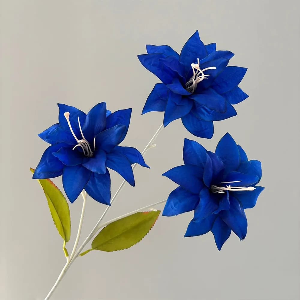 Ramo di Fiori Artificiali a 3 Teste, Realistico al Tatto, in Seta, Pianta Verde Fatta a Mano, Fiore Lilium Brownii