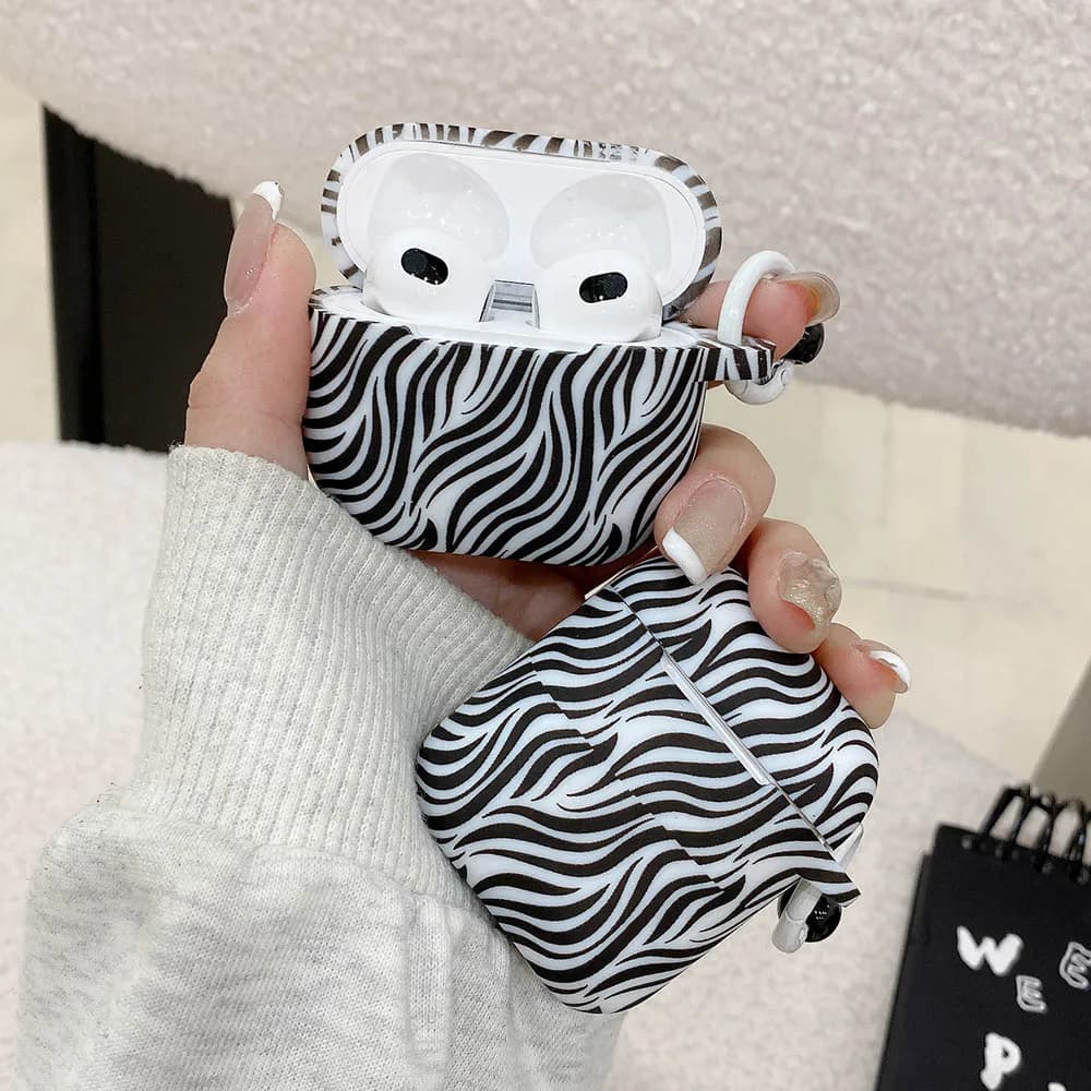 Carino Nero Bianco Striscia Zebra Texture Confortevole Custodia per auricolari in silicone con portachiavi per AirPods 1/2/3/4 Pro 2 3a copertura morbida