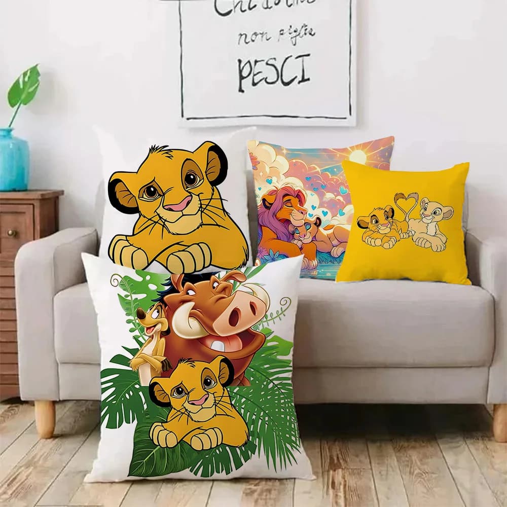 Fodere per cuscini Disney Cartoon Il Re Leone Divano del fumetto Decorativo per la casa Stampa fronte-retro Fodera per cuscino corta in peluche carina