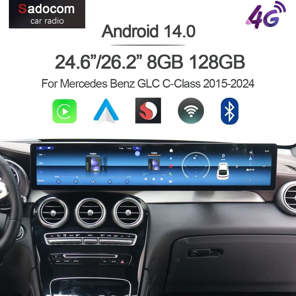 Autoradio Qualcomm CarPlay 24.6"/26.2" Android 13 8GB+128GB Lettore Multimediale GPS Stereo per Mercedes Benz GLC Classe C 2015-2024