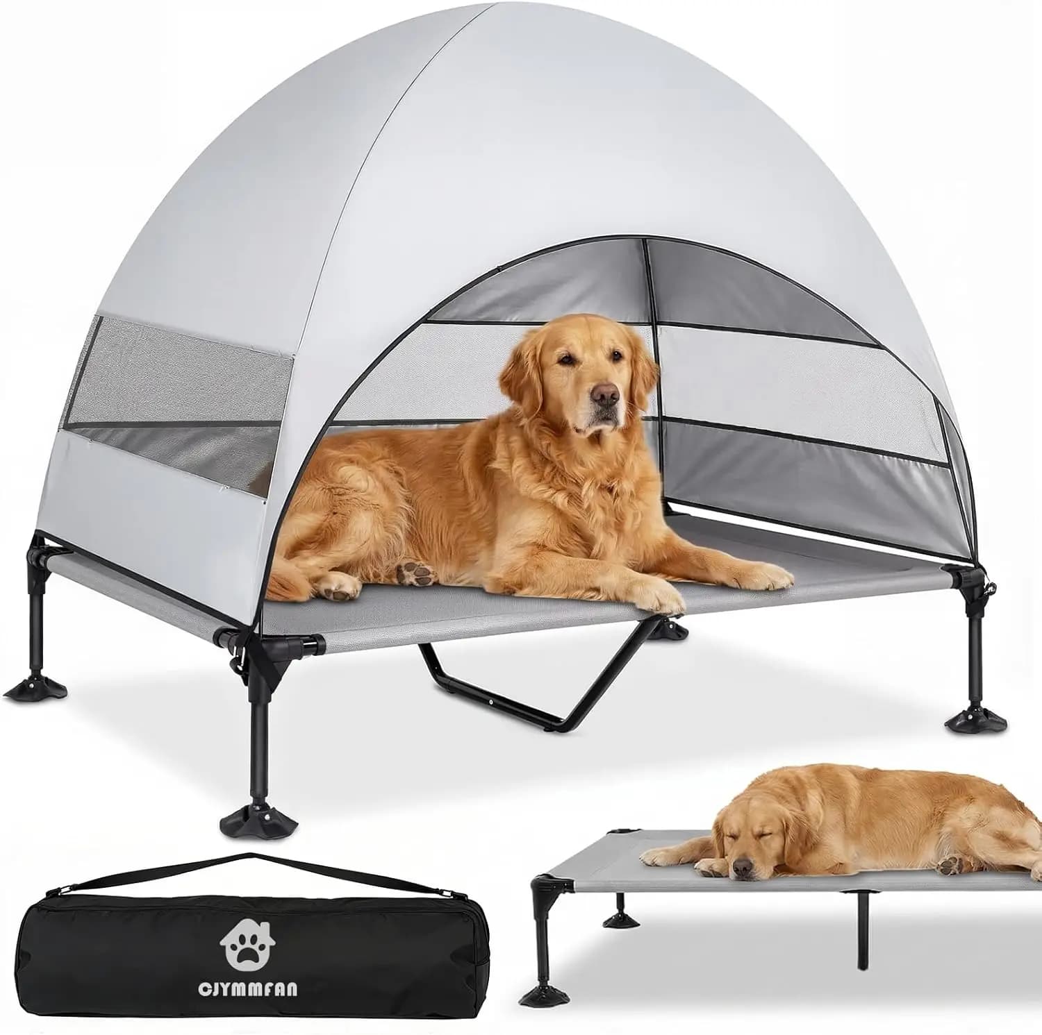 Cuccia rialzata per cani con tettuccio UV, lettino da esterno per animali domestici con piedini regolabili, cuccia rinfrescante portatile per campeggio, patio, spiaggia