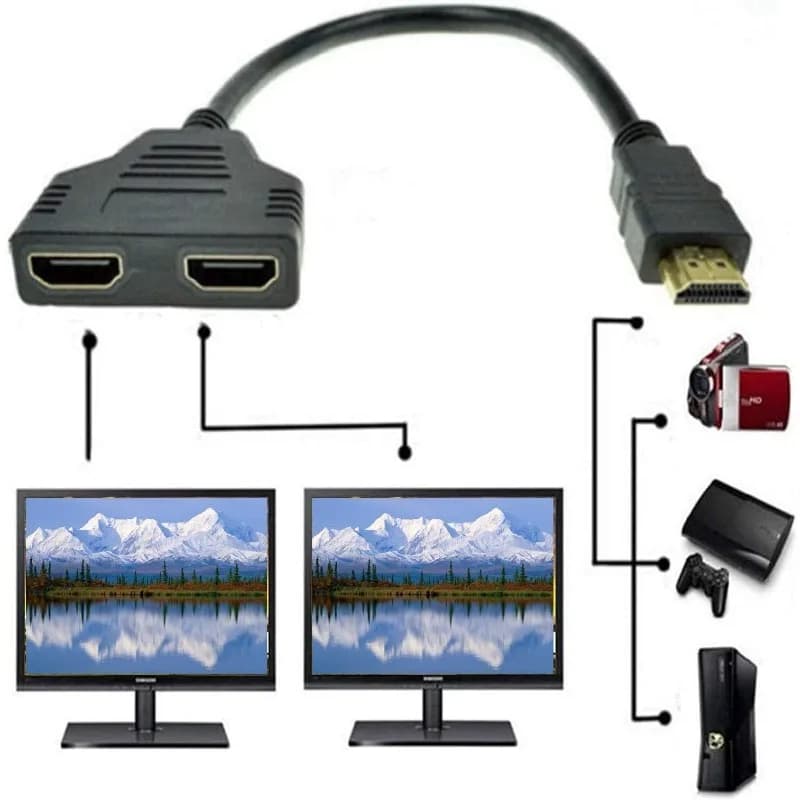 HDMI Splitter 1 in 2 Out Cable, 1080P HDMI Male to Dual HDMI Female 1 to 2 Way Adapter Converter 1 PCS