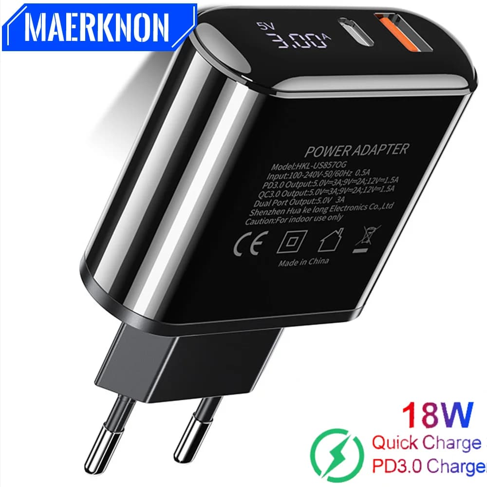 Caricabatterie USB tipo C ricarica rapida QC 3.0 PD 18W ricarica rapida per iPhone 13 12 Xiaomi 12 caricabatterie per cellulare da parete Samsung spina europea