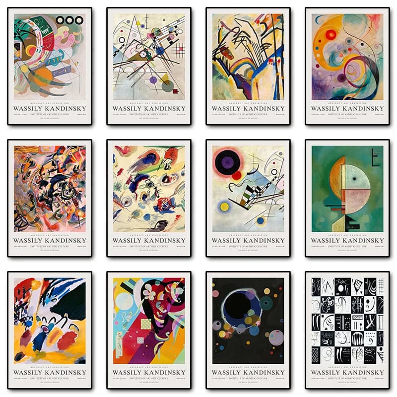 Poster di Opere d'Arte di Wassily Kandinsky, Arte Astratta Geometrica, Pittura Diamantata, Stampe Colorate per Soggiorno e Casa