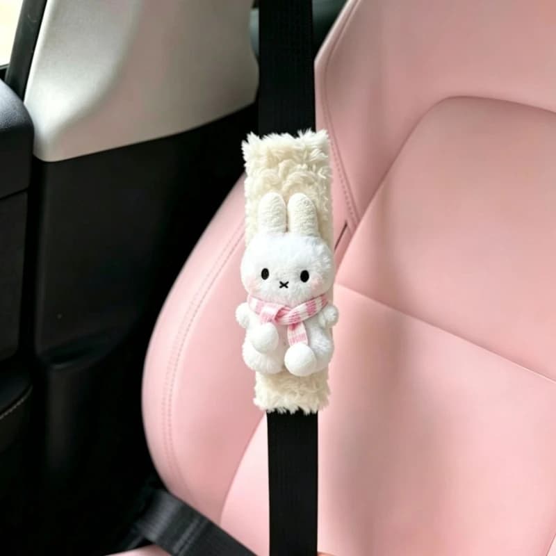 Cartoon Kawaii Miffy Plush Car Seat Belt Shoulder Cover Jewelry Anti-wear Universal Good Look New Style Fashion Practical Simple