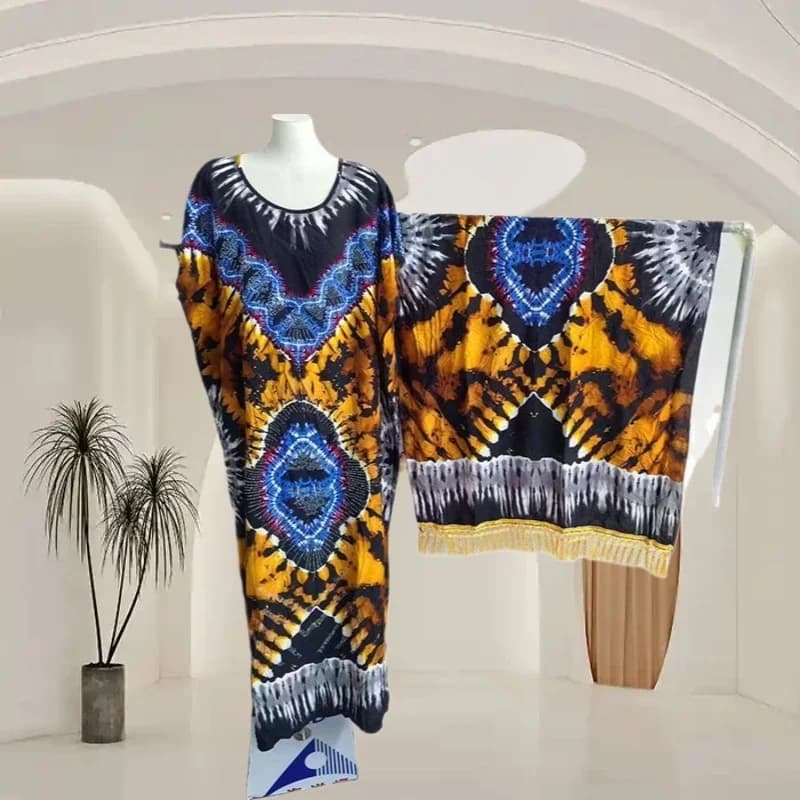 Islamic Cotton Abaya Dress for Women with Scarf Customized 2025 Hot Drill Embroidery Floral Printed Loose Prayer Robe
