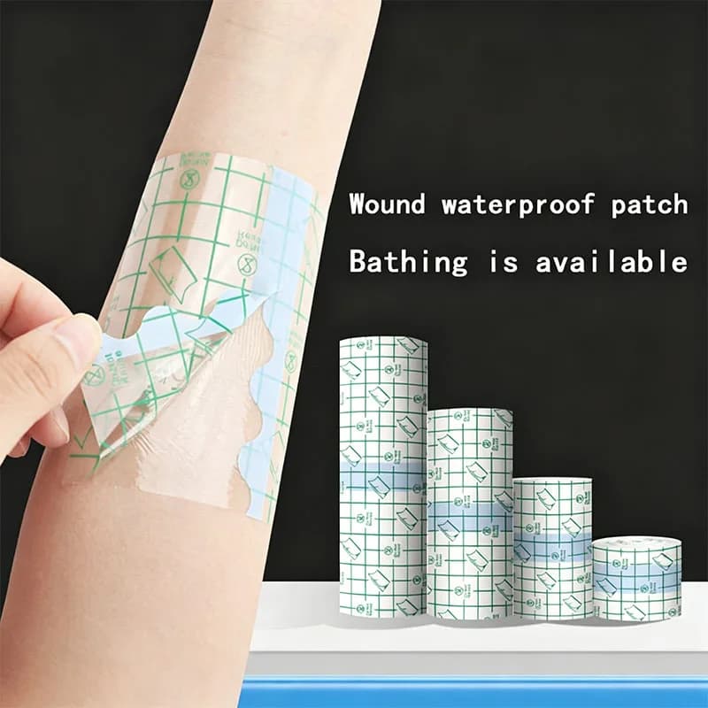 Medical Adhesive Transparent Dressing Roll Waterproof Wound Fixation Tape PU Film Bandage With Free Cotton Swabs Gauze Scissors