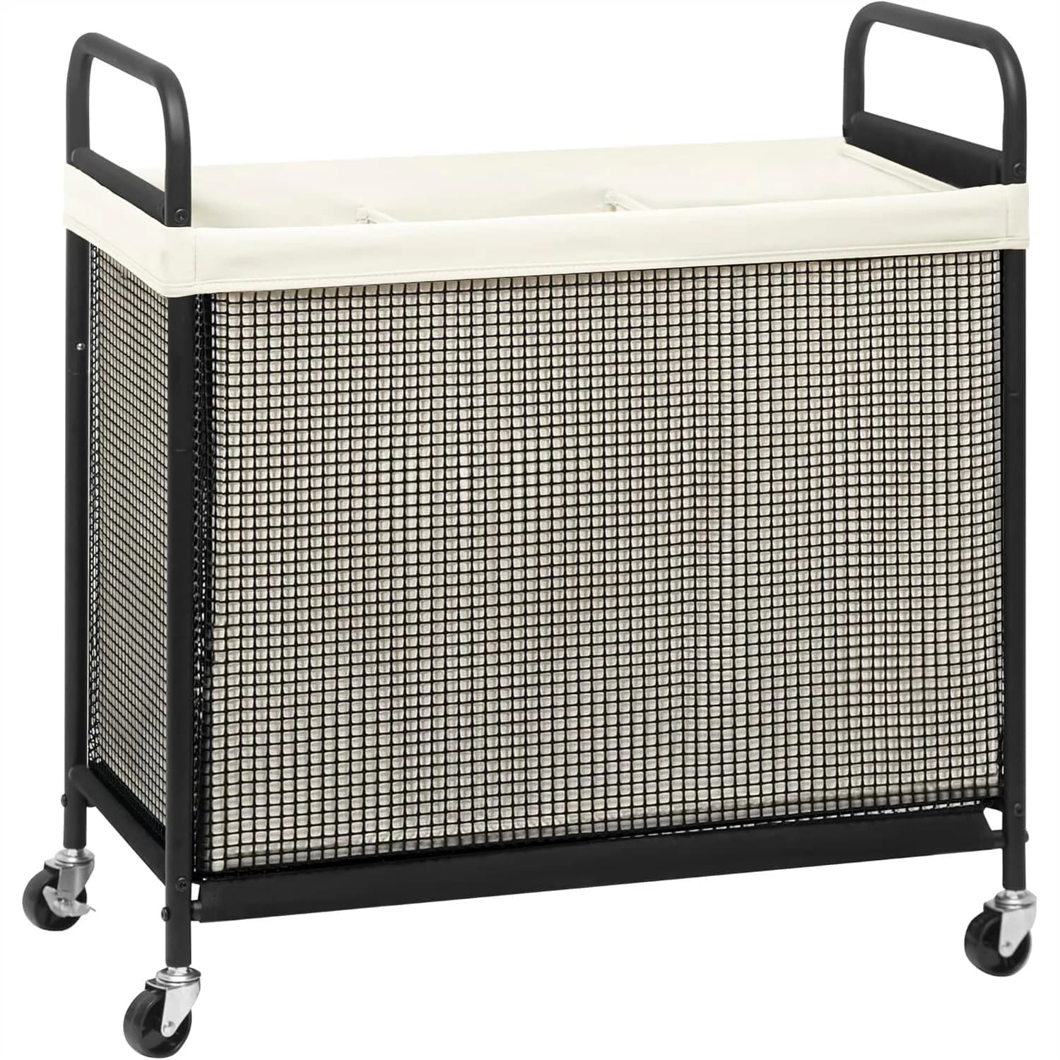 Cesto Portabiancheria con Ruote e 3 Scomparti, Carrello Portabiancheria da 120L con Sacca Rimovibile per Camera da Letto e Bagno