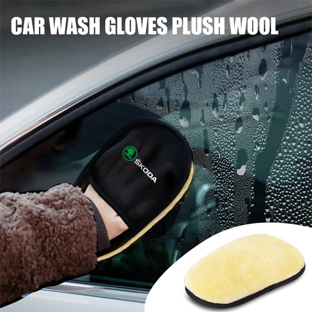 1/2pc Wool Soft Car Washing Gloves Cleaning Brush Car Wash Tools For Skoda Rapid Scala Kodiaq Fabia Kamiq Karoq Octavia A5 S VII