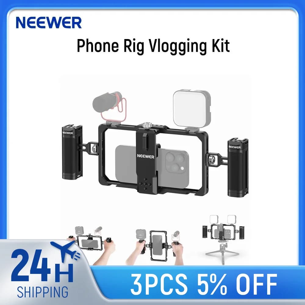 NEEWER Kit Vlogging for updated phone, video stabilizer with double handle, wireless microphone clip slot for Tiktok/YouTube