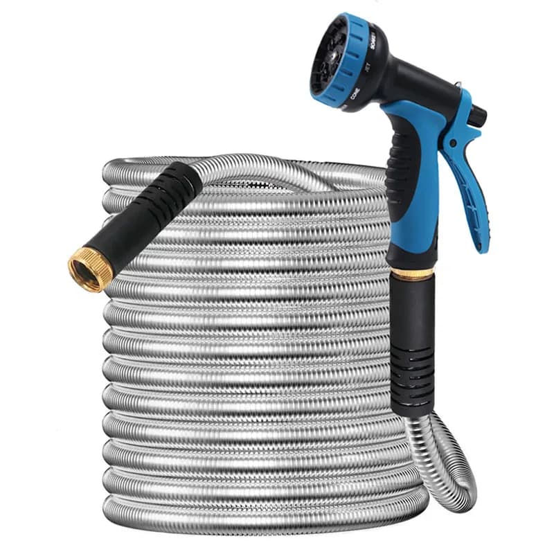 New 25-foot garden irrigation pipe, stainless steel material, not easy to rust, 10 function garden irrigation gun, garden irrigation tool