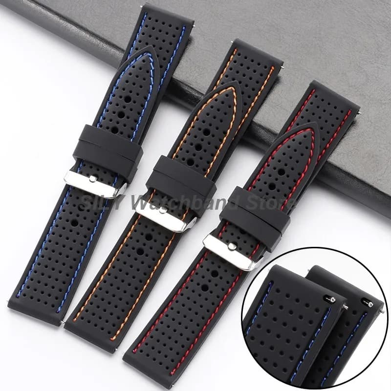 Cinturino per Orologio in Silicone Morbido a Sgancio Rapido, Universale per Uomo e Donna, Impermeabile, Sportivo, 20mm 22mm 24mm, Nero