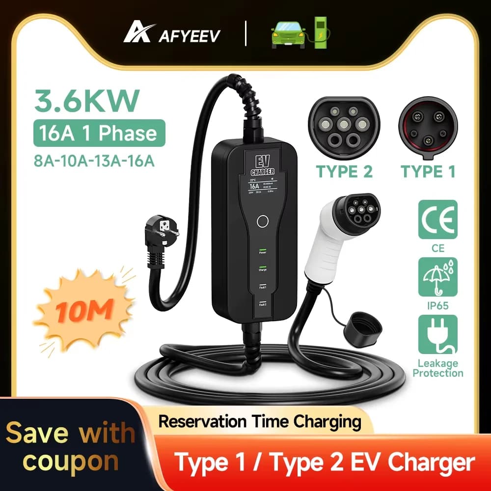 Portable charger for electric vehicles Type 1 Sae J1772 16A 32A Charging cable Type 2 IEC62196-2 11KW Wall box for controller with EU plug