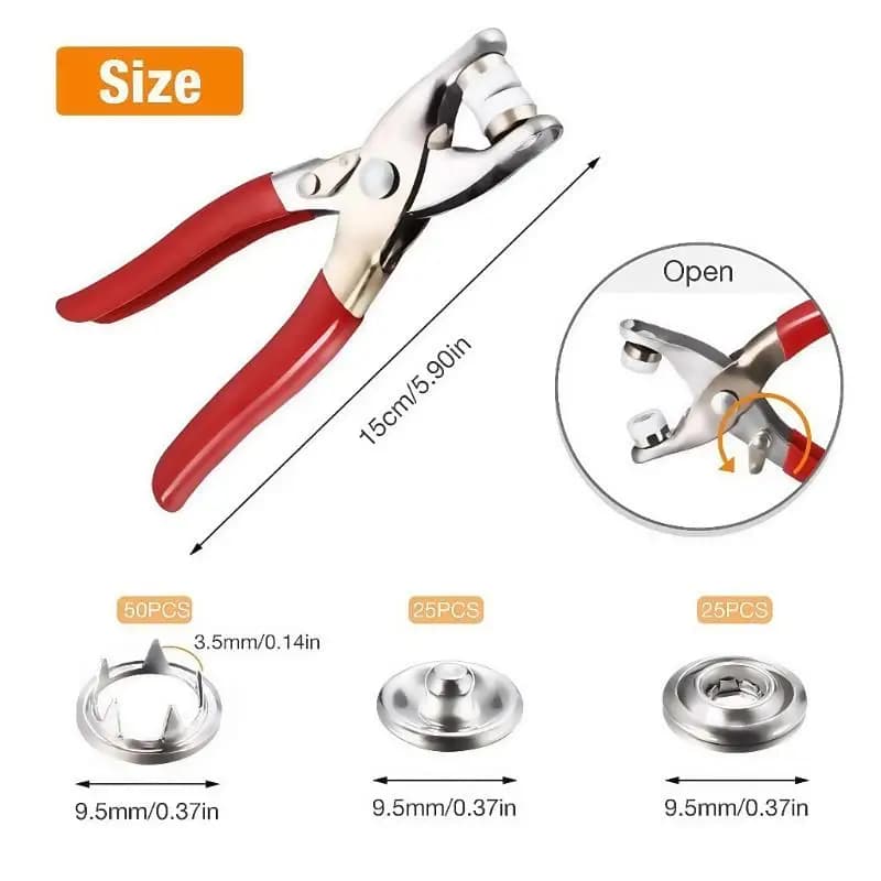 Applicator Pliers With 100 Metal Snap Buttons, Complete Kit For Clothing, Sewing And Crafts