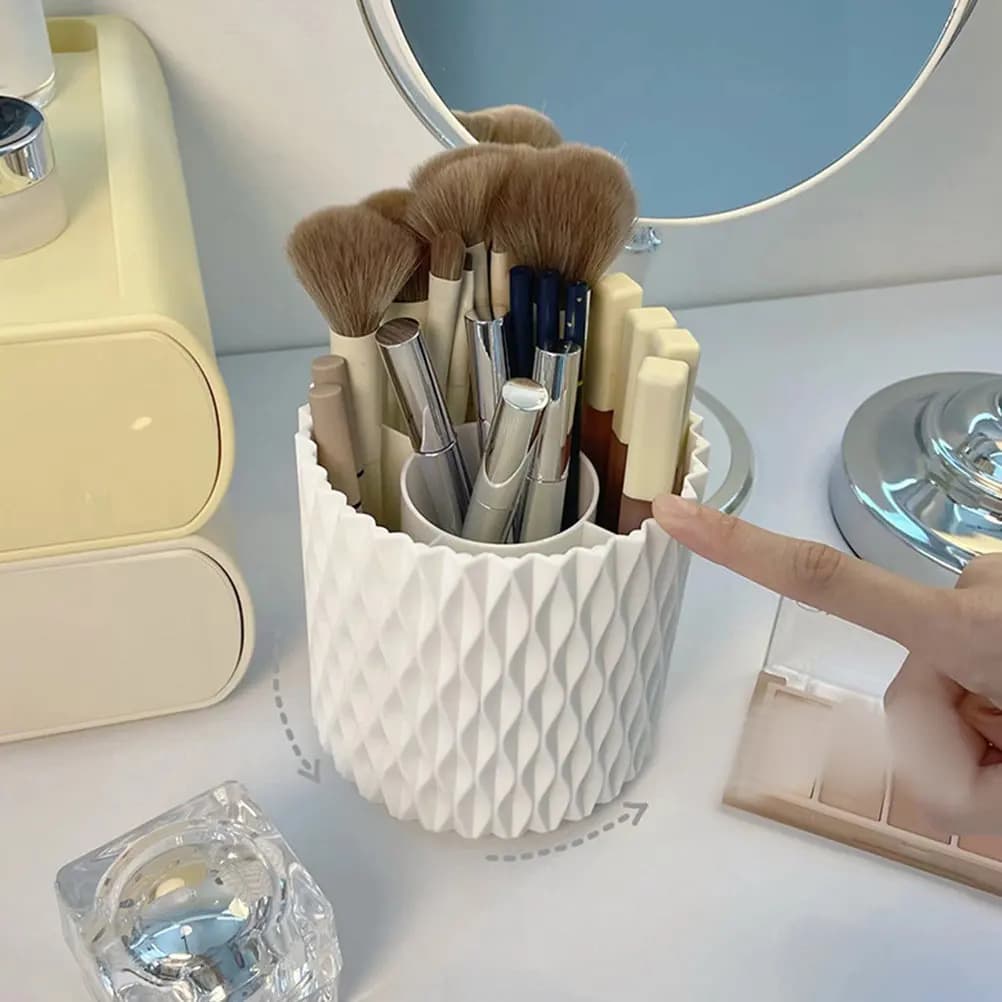 Porta Pennelli Trucco Girevole: Elegante Organizzatore da Scrivania per Pennelli, Eyeliner, Matite Sopracciglia, Penne e Matite