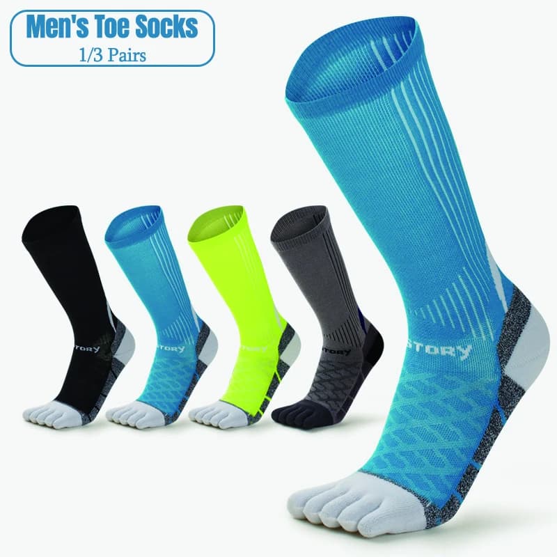 1/3 Paia di Calzini Lunghi da Uomo Coolmax, Traspiranti, ad Asciugatura Rapida, Deodoranti, a Cinque Dita, per Corsa, Escursionismo, Ciclismo