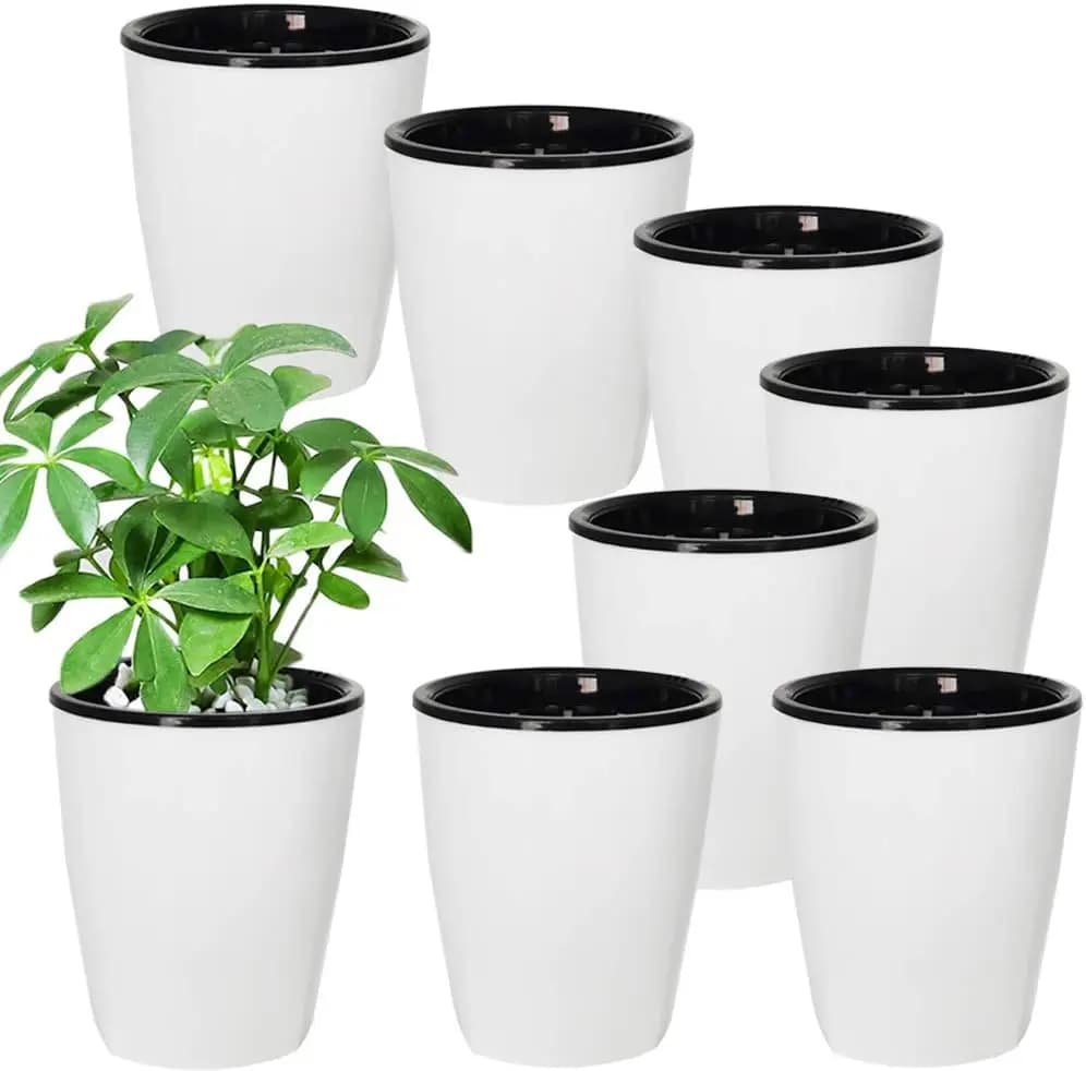 Vaso Autoirrigante in Plastica, Confezione da 8, 4 Pollici, Bianco, per Piante da Interno, Violette Africane, Erbe - Decorativo Moderno