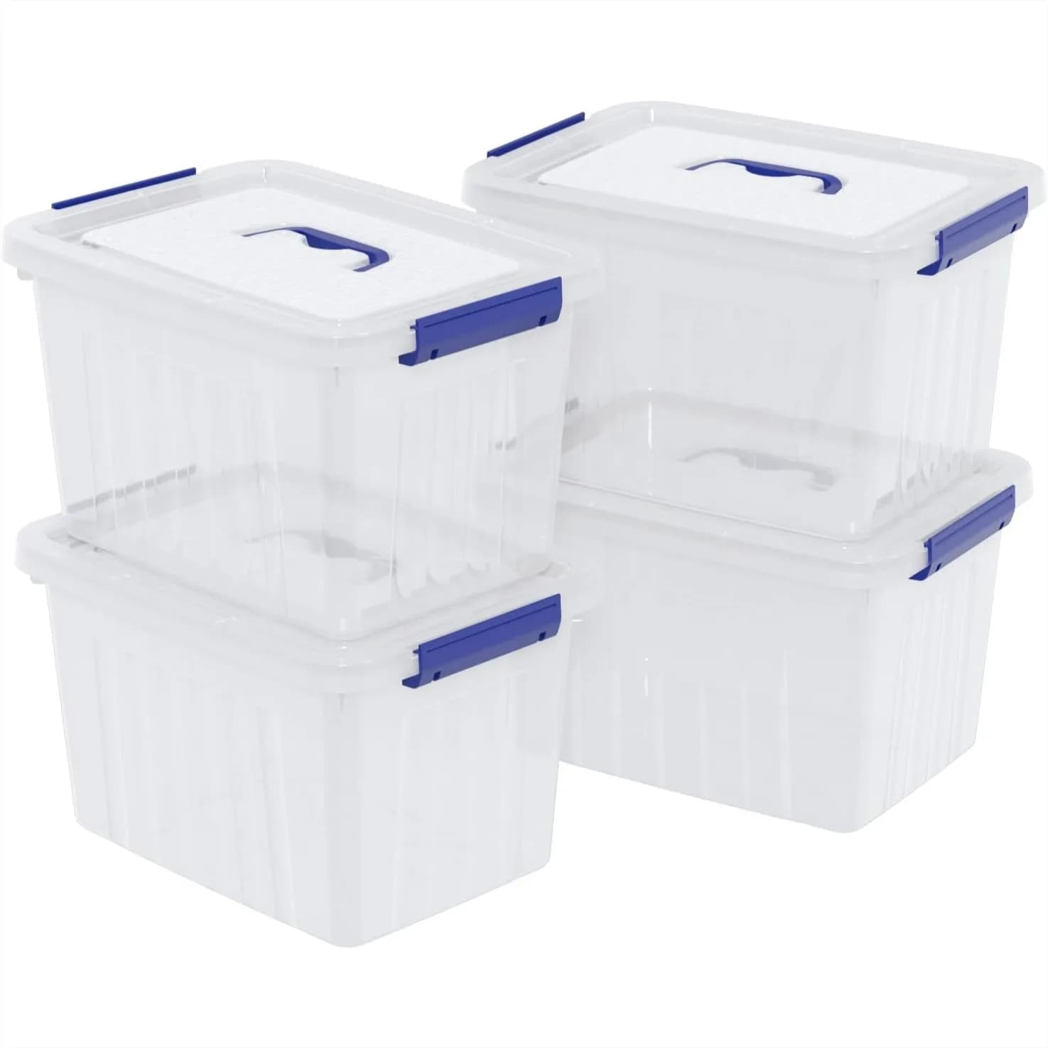10L Clear Plastic Storage Boxes with Lids, 4-Pack Secure Latch Clasps for Household and Office Organization