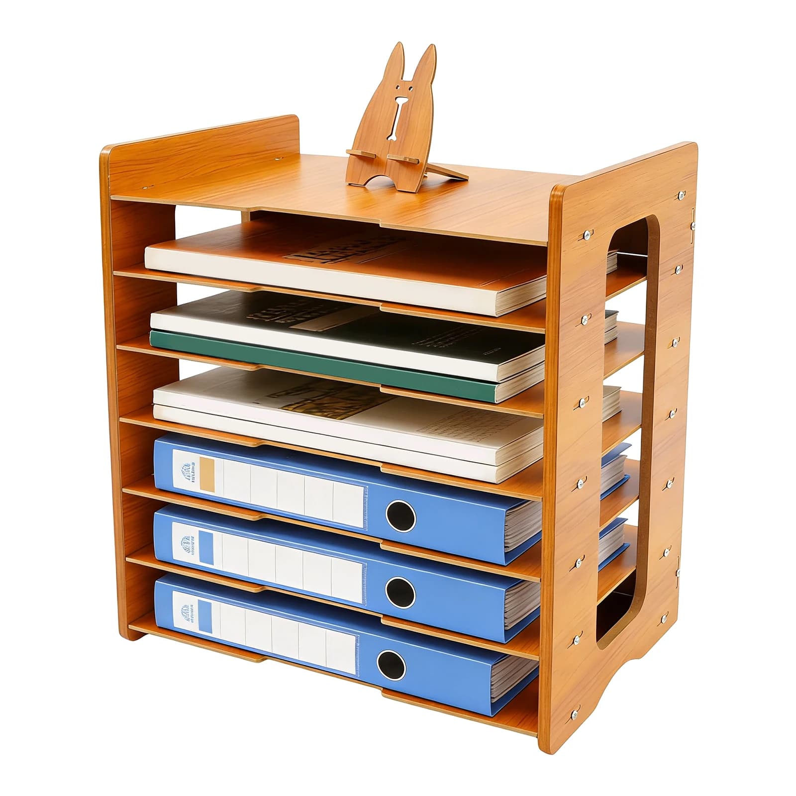 7 Tier Desktop File Organizer Wood High Density Board Document Shelf for Office Home Study Letter Size Paper Storage