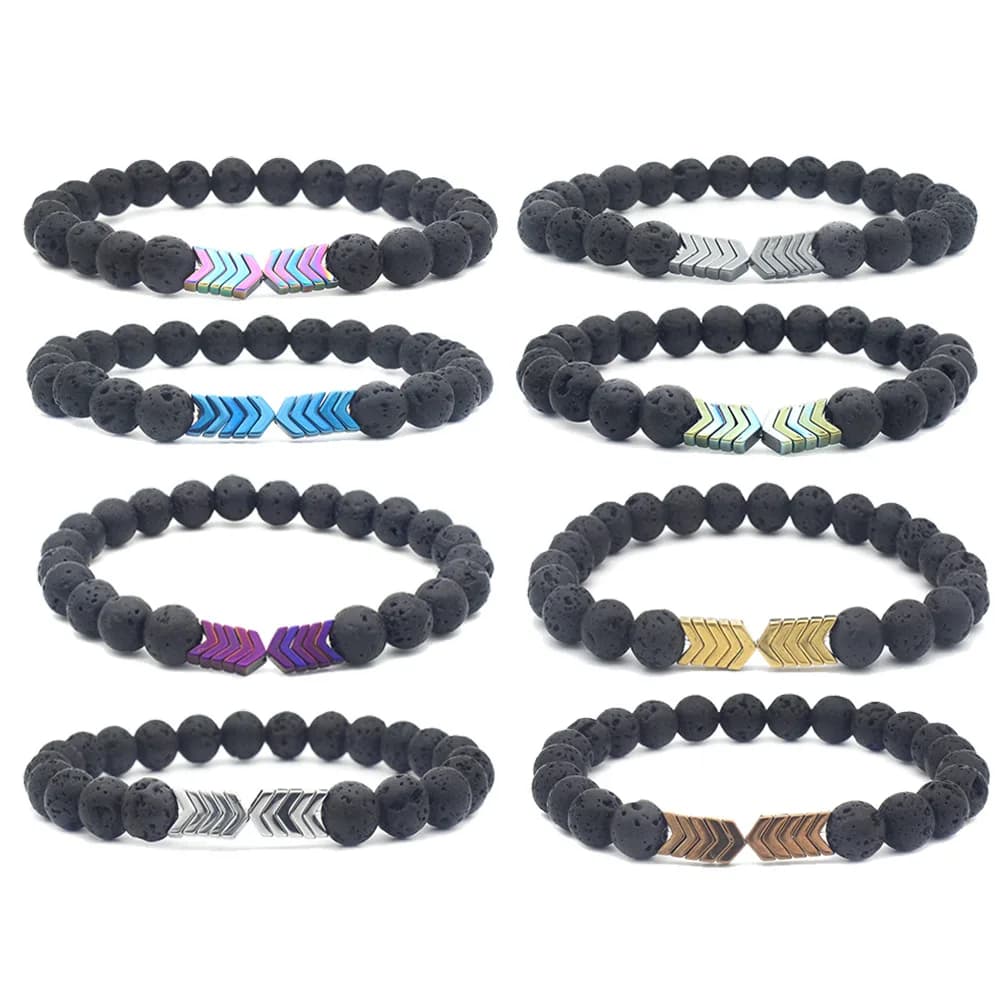 Braccialetti con diffusore di olio essenziale di pietra lavica vulcanica braccialetto intrecciato con perline di freccia in pietra naturale per gioielli Chakra da donna per uomo