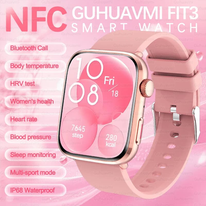 2026 Nuovo NFC Smat Orologi da donna AMOLED Pressione sanguigna Frequenza cardiaca Chiamata Bluetooth Salute femminile Orologi da donna per Android IOS