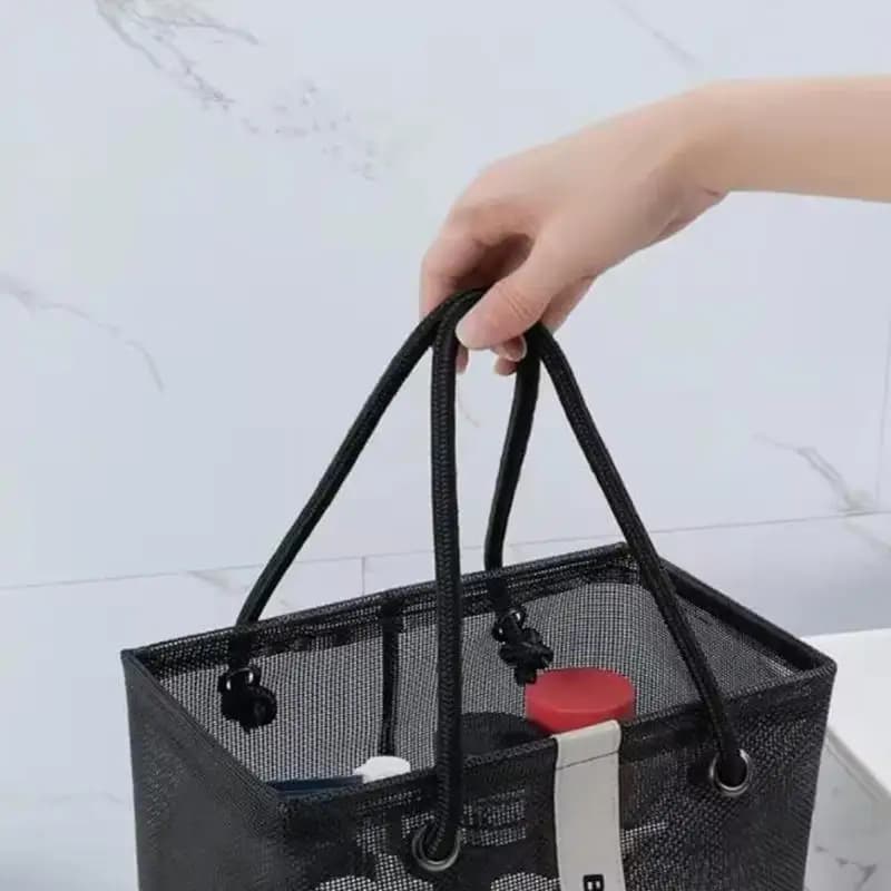 Foldable mesh linen basket bag with side pockets, bathroom holders, laptop, suitable for laundry, dirty clothes basket