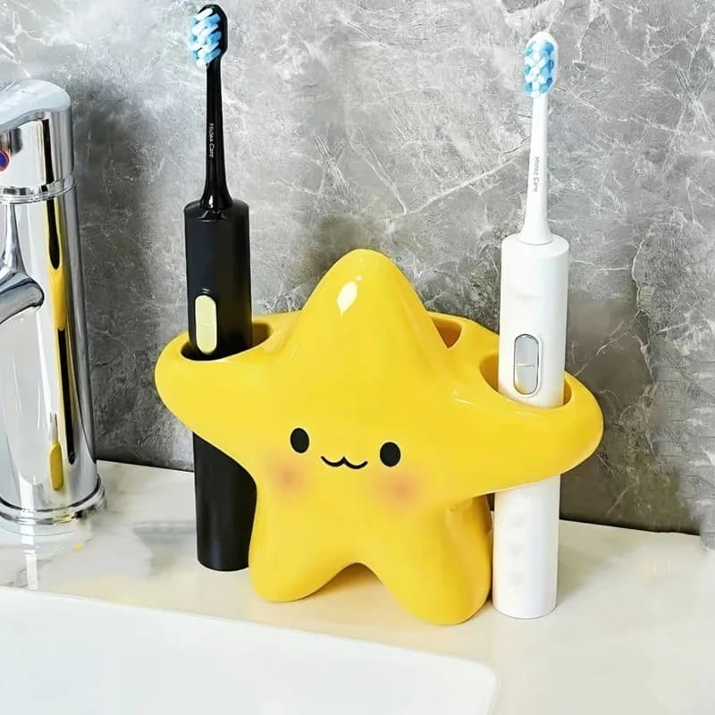 1 portaspazzolino a forma di stella, grazioso e pratico, per l'organizzazione e l'arredamento del bagno.