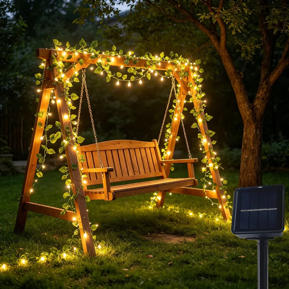 Luci a stringa solari per esterni a forma di fiore e foglie verdi, luci fatate artificiali a forma di vite per decorazioni natalizie e nuziali, per ghirlande luminose