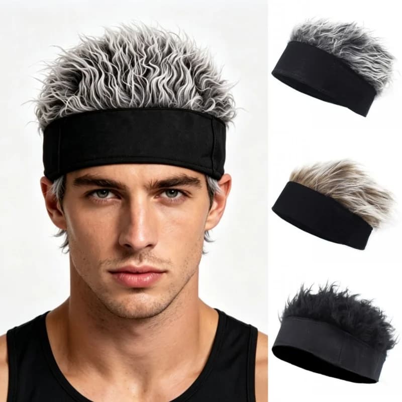 Parrucca Sintetica con Cappello a Punta per Uomo e Donna, Cappello con Capelli Corti Finti, Fascia per Capelli Sportiva, Cappello Hip Hop per Cosplay e Feste