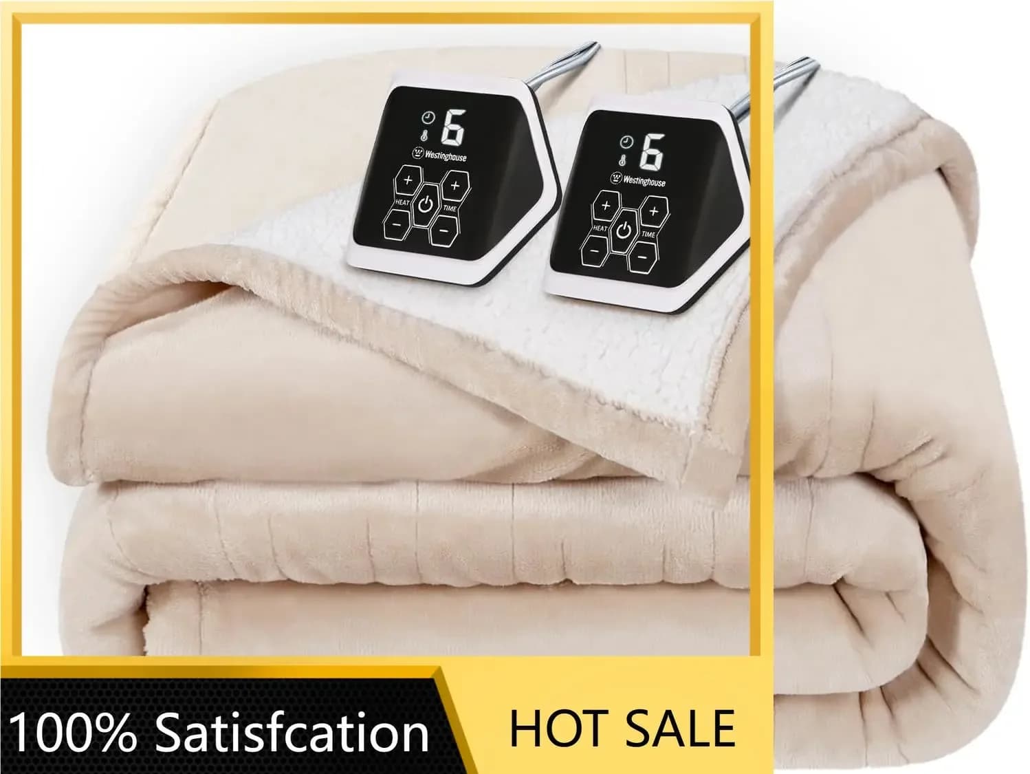 Electric Heated Blanket Queen Size, 84x90 Inch, Beige | Soft Flannel to Sherpa Electric Blanket with 10 Heating Levels, 12 Hour