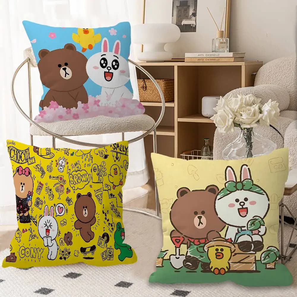 Fodera per cuscino Lines Friends Brown Bear, decorazione rustica per la casa, federe per cuscini decorativi per divano