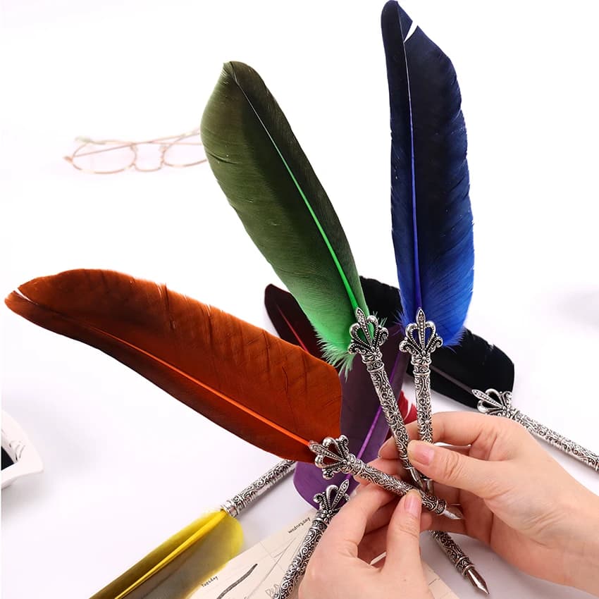 1 Set Antique Quill Feather Dip Pen Artist Writing Stationery Gift With 5 Nib Wedding Gift Quill Pen Fountain Pen