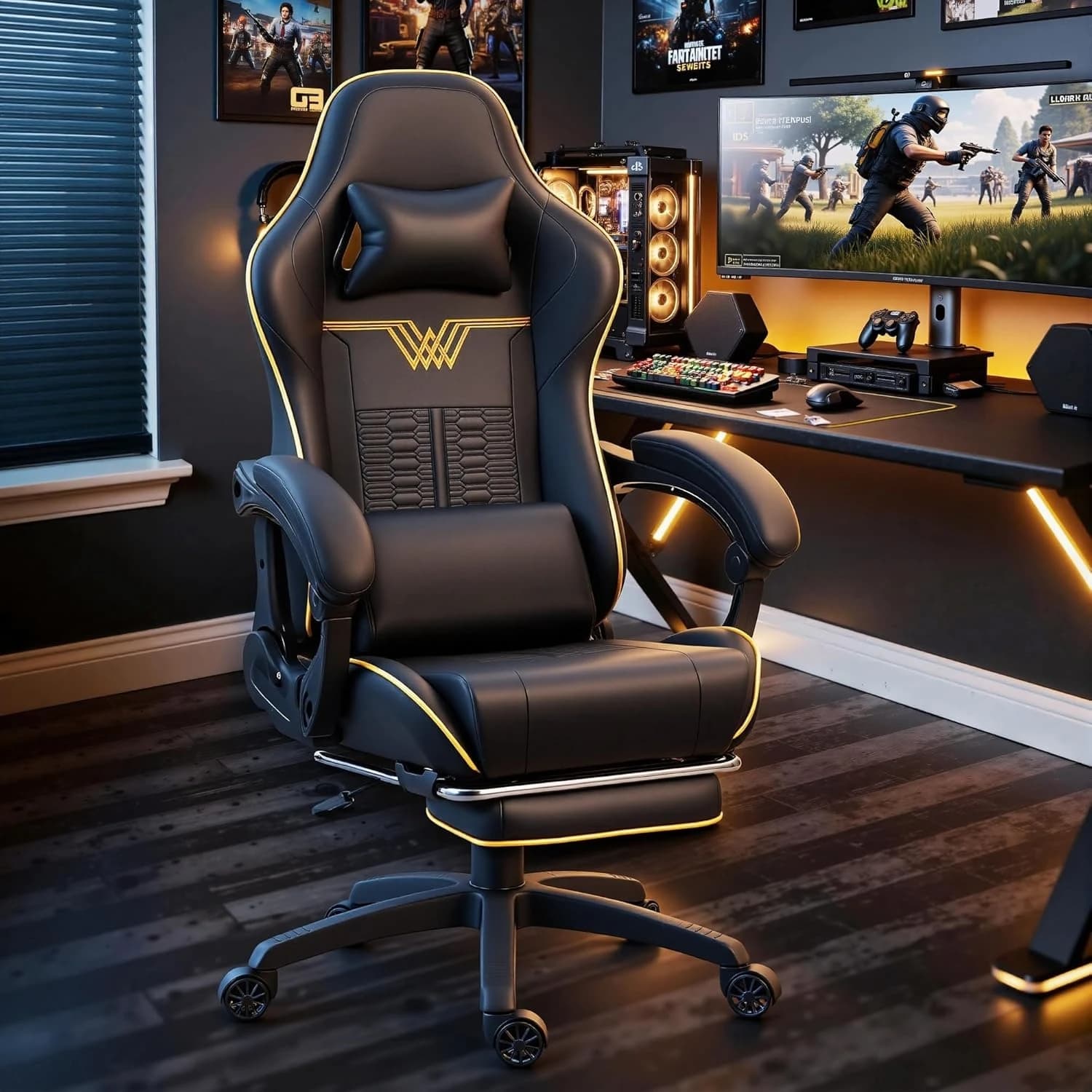 Sedia da Gaming Grande e Alta, Sedia da Gaming per PC Resistente 350LBS con Massaggio e Poggiapiedi, Ergonomica Reclinabile, Personalizzabile