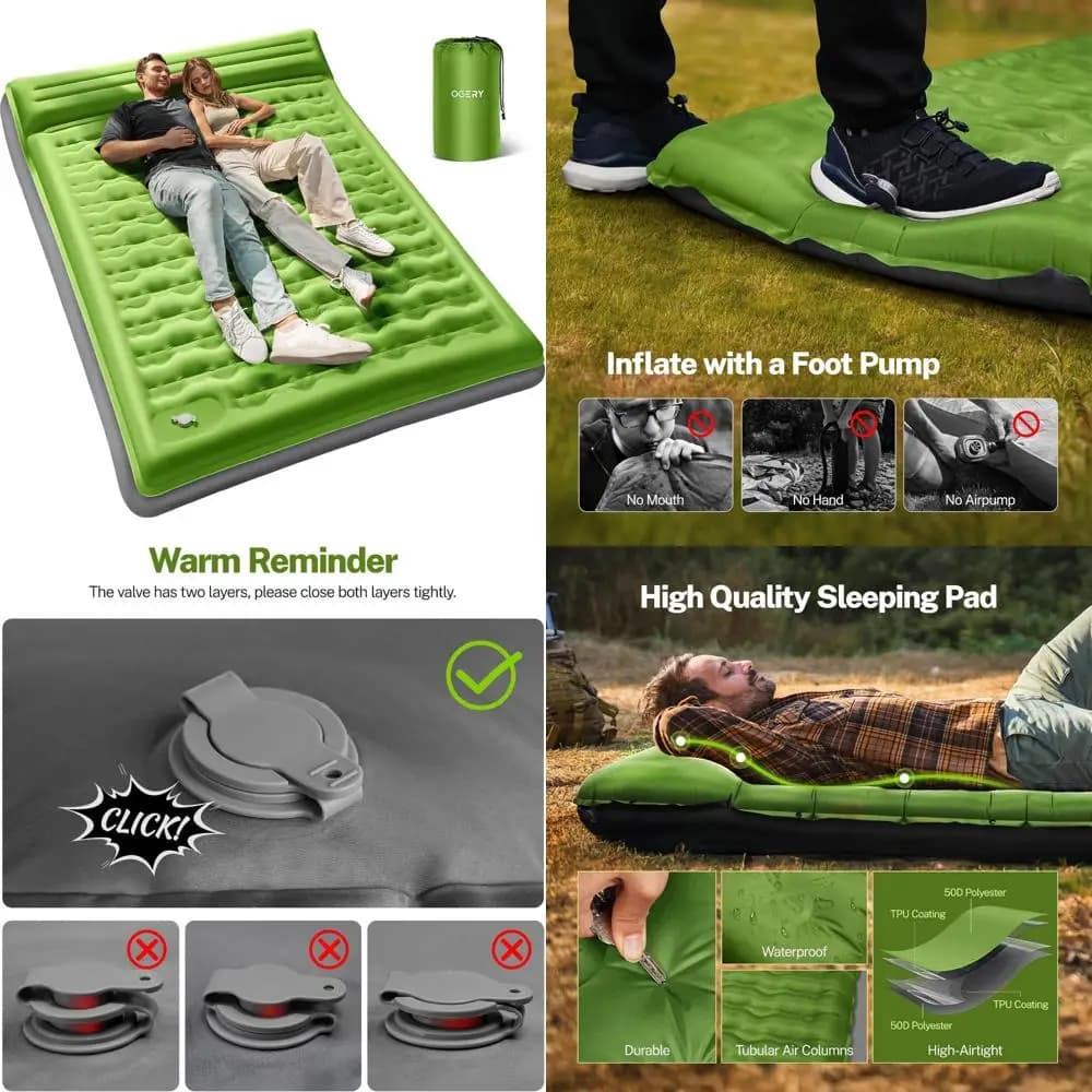 6-layer reinforced ultralight camping mattress with cushions, self-inflatable, portable pedal pump, ideal for outdoor adventures
