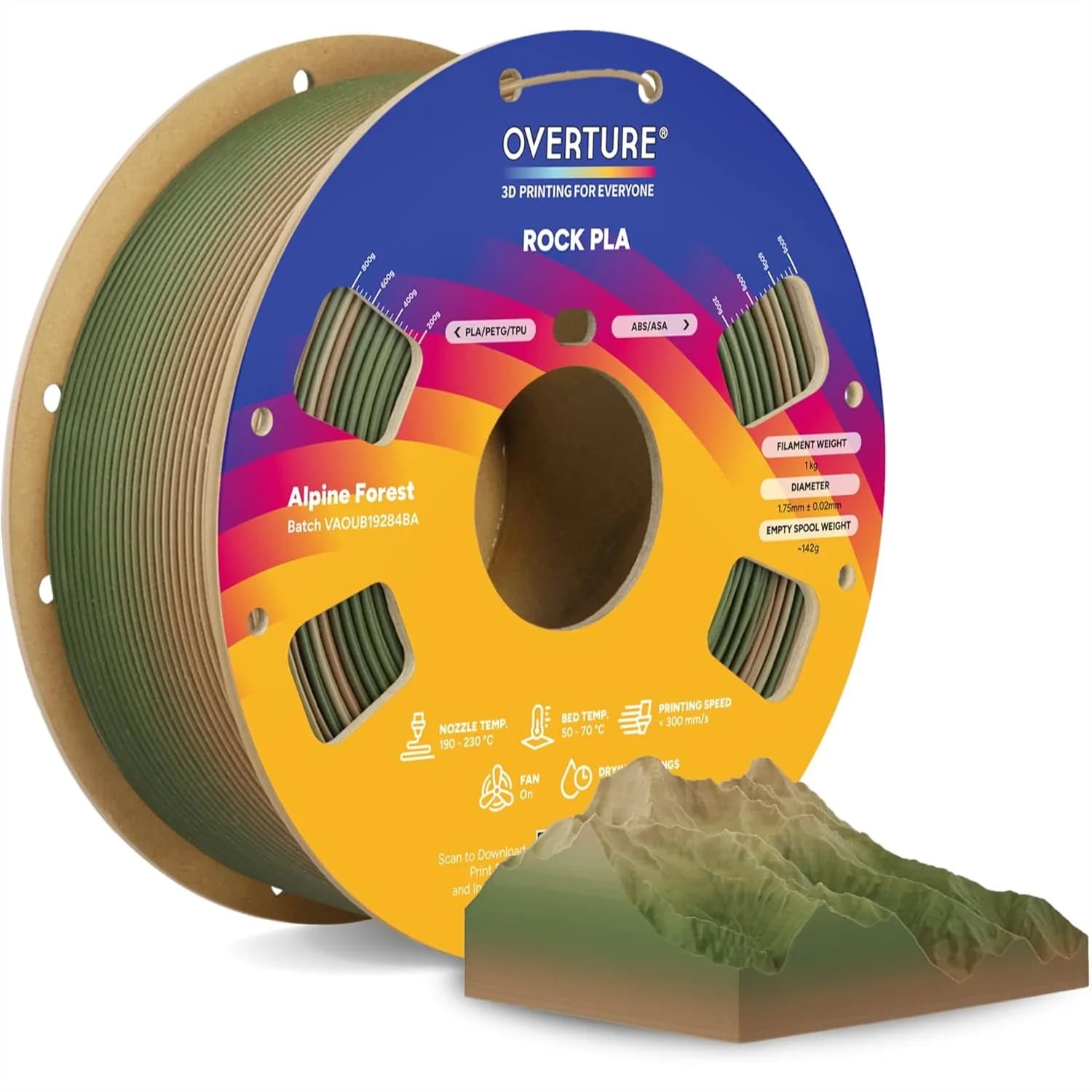 Filamento PLA Effetto Marmo 1.75mm, Filamento per Stampante 3D con Texture Rocciosa, Bobina da 1kg (2.2 libbre), Precisione Dimensionale +/- 0.02 mm, Compatibile con la Maggior Parte delle Stampanti FDM