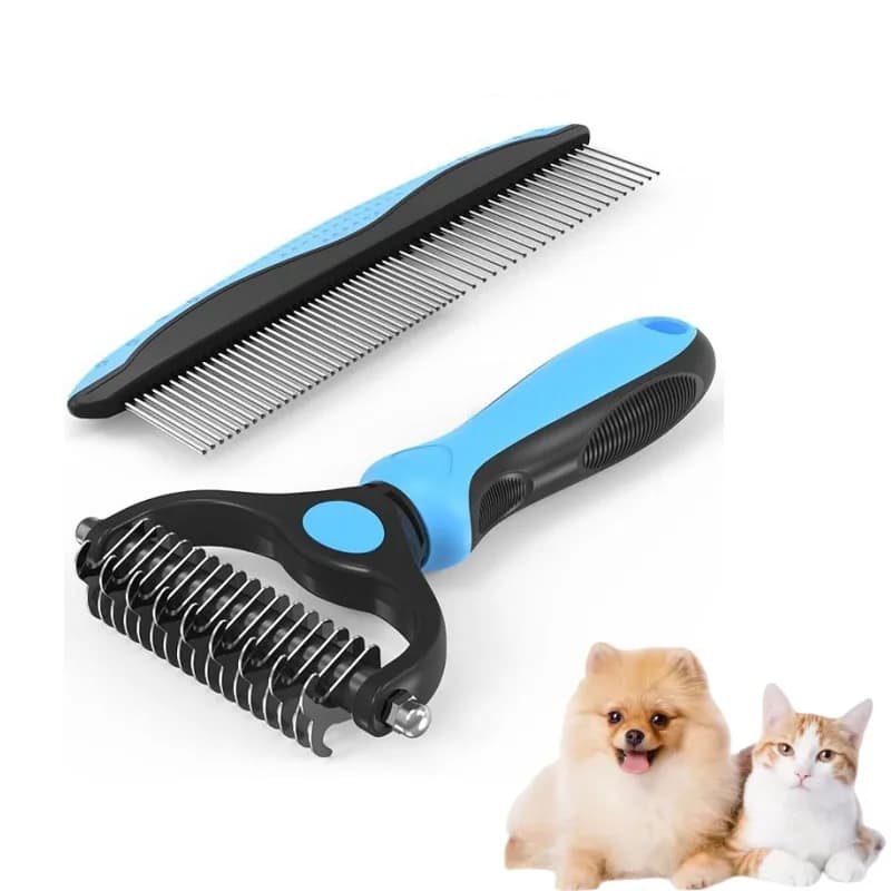 Set Spazzola e Pettine in Metallo per Toelettatura Animali, Spazzola per Gatti e Cani, Rimozione Pelo, Rastrello per Sottopelo, Accessori per Toelettatura, per Animali a Pelo Lungo